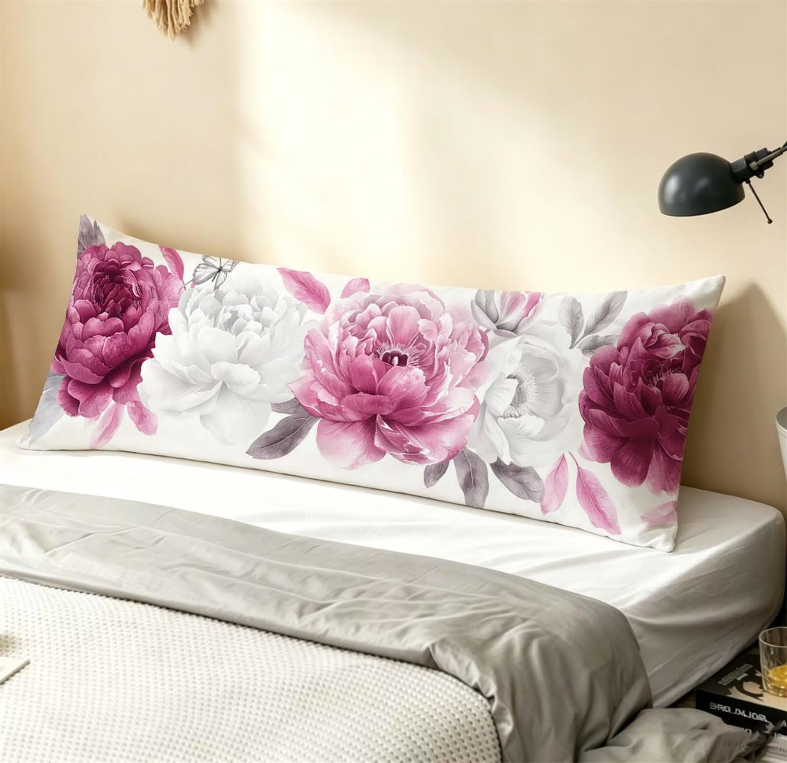 Rosa-18 Federe Cuscino Letto 50x150 cm, Grande Cuscini per Divano Velluto, | Doppia Faccia Stampa, Fiore-2 Fodera per Cuscino Decorativa, con Cerniera, Cuscino per Dormire Sul Fianco j-144