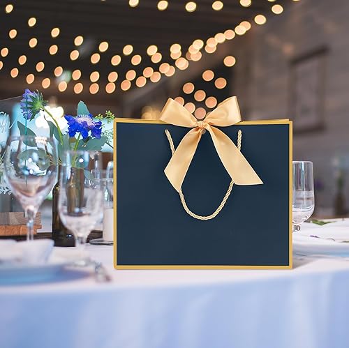 Miniatura 7 de Silkfly 12 bolsas de regalo de agradecimiento con asas de 11.8 x 10 x 4 pulgadas, bolsa de papel con cinta de lazo, bolsas de regalo para boda,