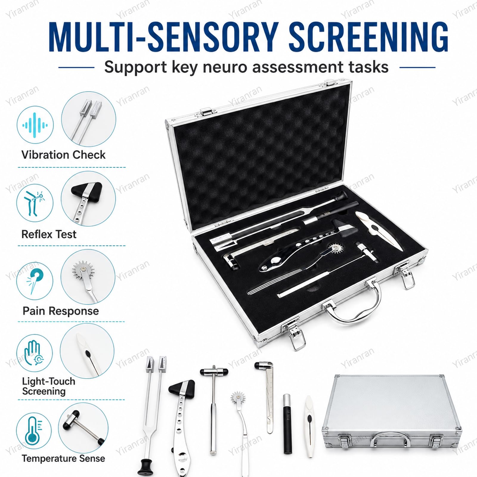 Set diagnostico per Esame neurologico, Kit di percussioni da 7 Pezzi per Test di sensibilità, Strumenti per Test sensoriali, per Test clinici di sensibilità e Vibrazione