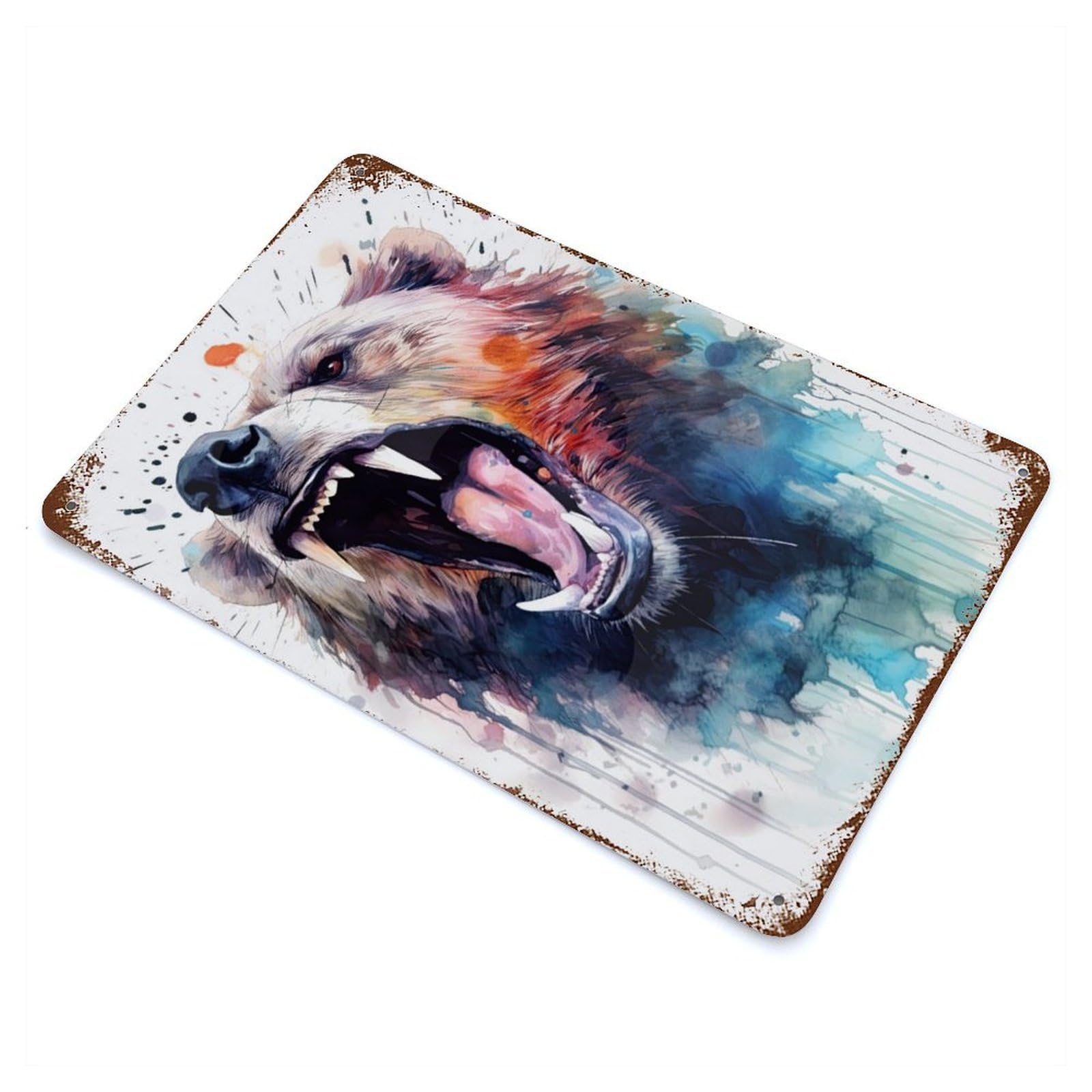 Bear Watercolor Rust Effect Tin Sign 11.8"x7.9", Ideal for Farmhouse, Kitchen And Entryway Decor