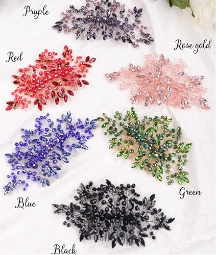 Miniatura 8 de Jumwrit Peine de pelo de boda con diamantes de imitación, peine para el pelo de novia, tocado hecho a mano, cuentas de diamantes de imitación, peine