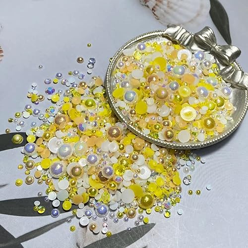 Miniatura 2 de Tingoons - Diamantes de imitación mixtos con parte trasera plana de 0.76 a 0.39 pulgadas, perlas semicirculares para manualidades, vasos, zapatos,