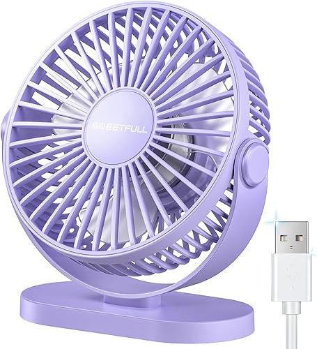 Miniatura 7 de SWEETFULL Ventilador de escritorio con USB pequeño, ventilador de mesa personal portátil de 3velocidades, miniventilador de ajuste dual de 360,