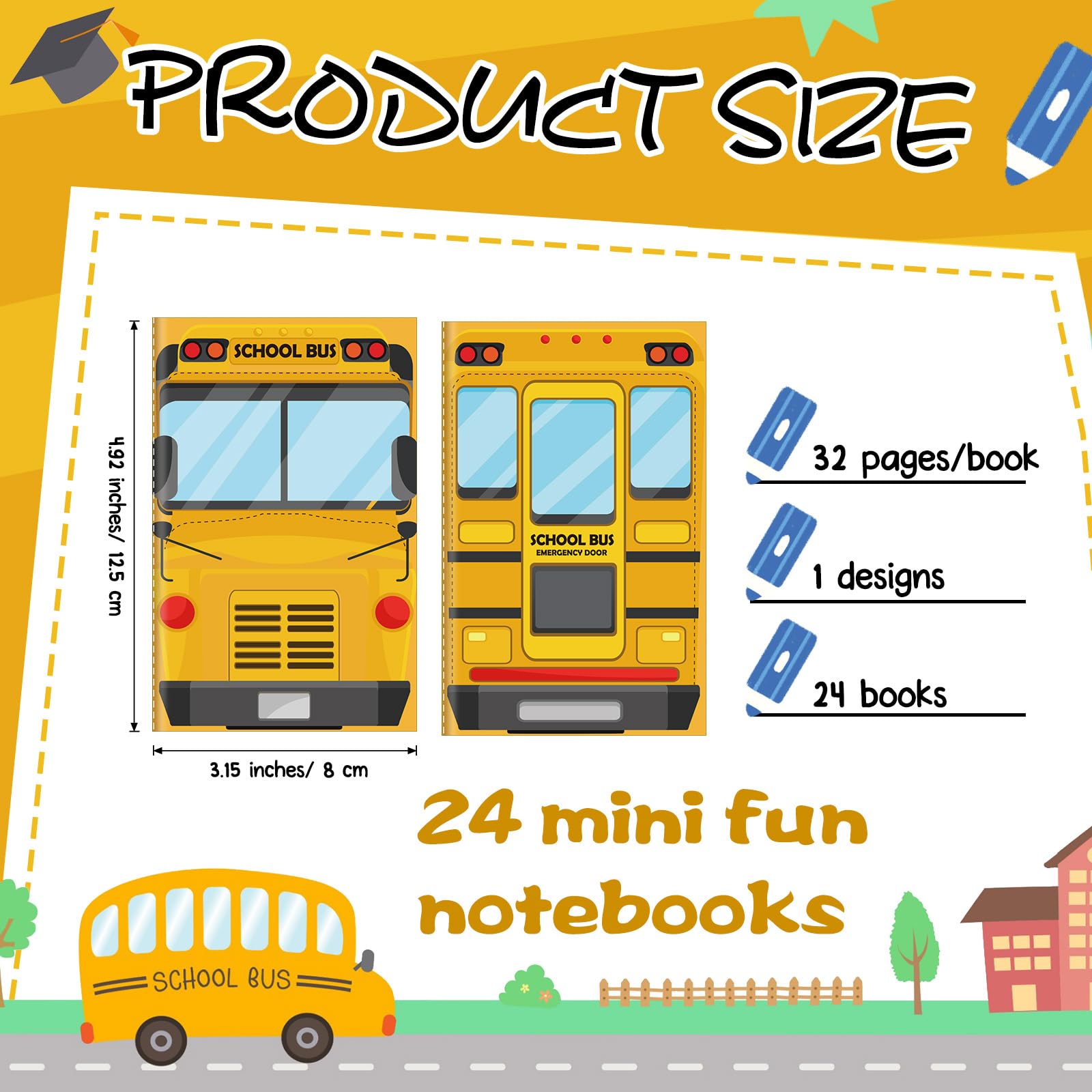 24-Pack School Bus Notebooks - 3.2x5 Inch Gratitude Journals For Bus Drivers & Students