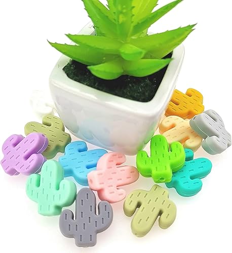 Miniatura 3 de 24 cuentas de silicona de cactus en forma de hojas sueltas de silicona con agujero grande, cuentas de silicona coloridas a granel para hacer joyas,