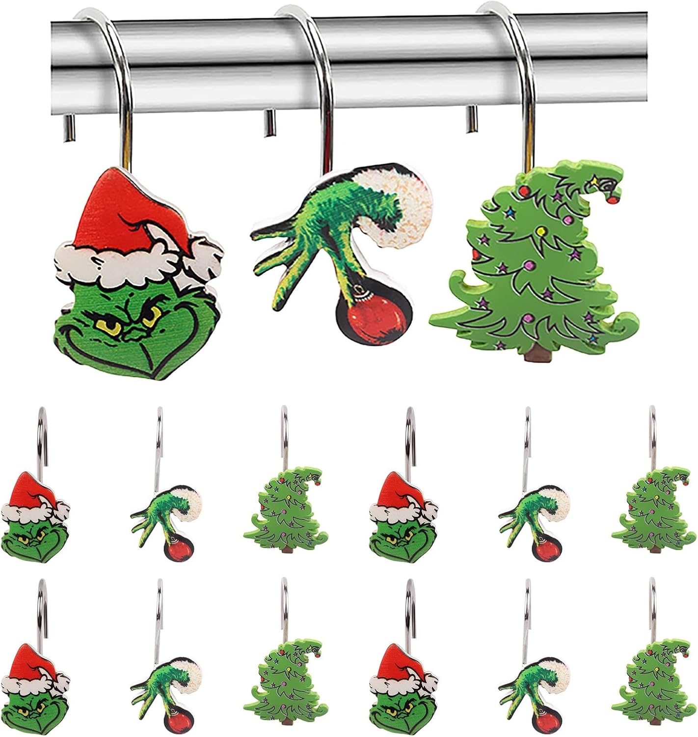 12 Pack Merry Christmas Shower Curtain Hooks Rings,