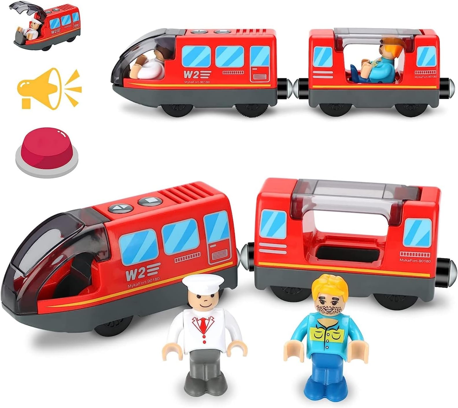 AM ANNA Battery Operated Locomotive Train, Engineering Train Fits All Train Set for Toddlers Train Accessories, Engine Powerful Train Toys (No-Include Battery and Track) (Two Carriages Red)