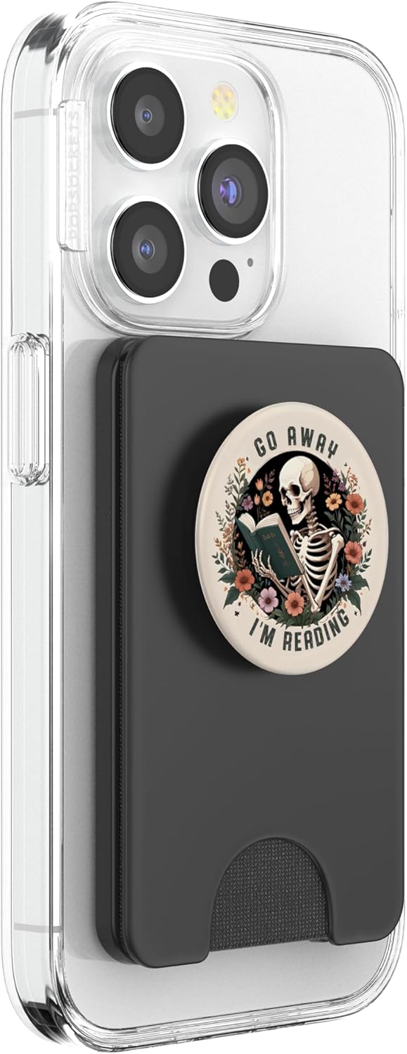 Go Away I'm Reading Funny Skeleton Book Lovers Bookish PopSockets PopWallet for MagSafe