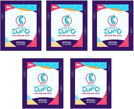 5 x Topps Official Women's Euros 2025 Stickers - Random Selection - Original Sticker for Women's Euro 2025 - Supplement to Your Scrapbook + Heartforcards  Shipping Protection