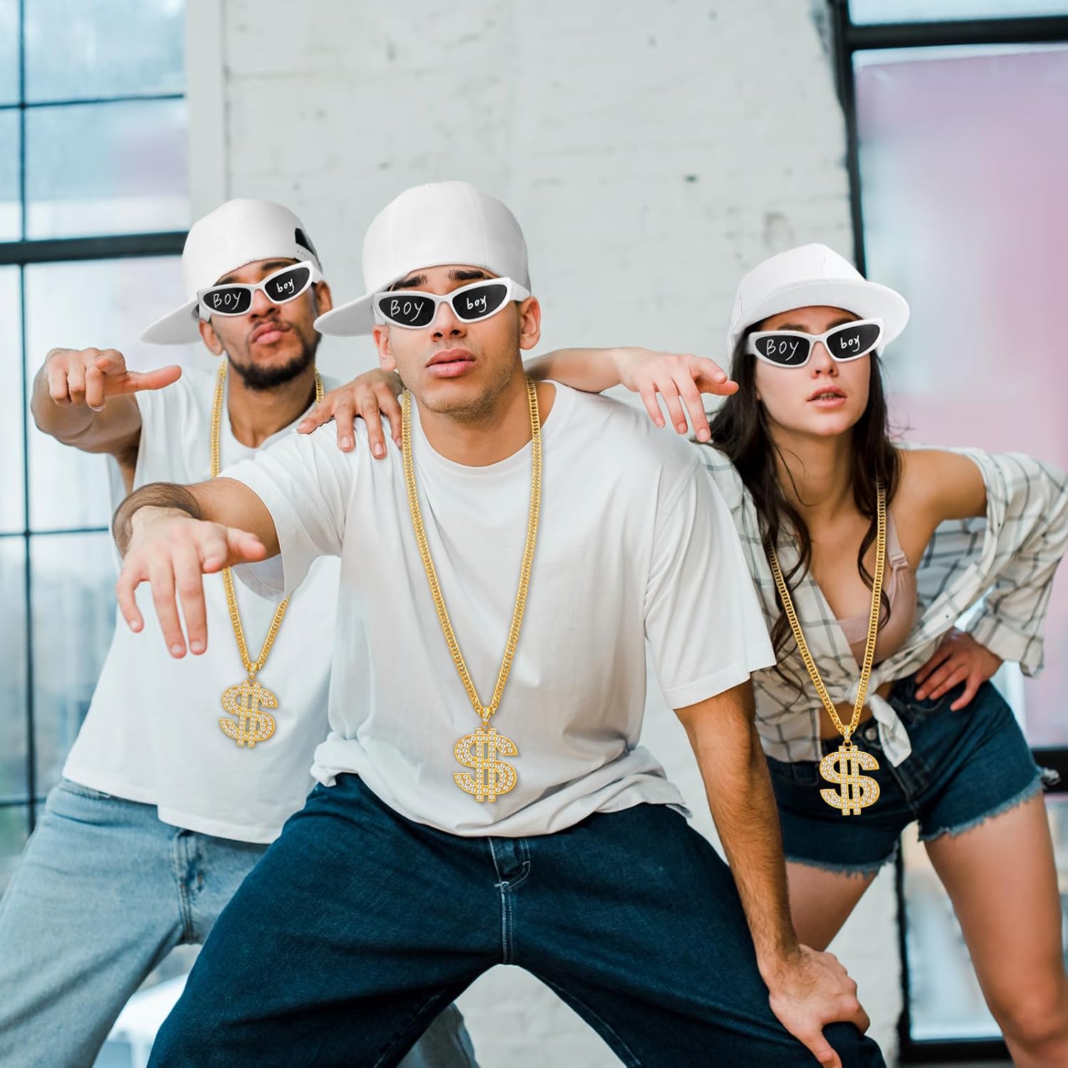 Yahenda 12 Pcs Halloween 2000s Hip Hop Costume Kit 80s/90s Accessories Sunglasses Visor Chain Pens for Costume Party - Image 6