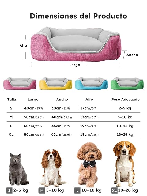 Foto 3 de 6 de PETCUTE Cama Perro Cojín Perros Antiestres Cama Gato Lavable Cama para Perros Ortopédica Mediano Rosa