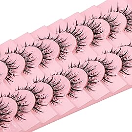 outopen 10 Pairs Manga Lashes Natural Look False Eyelashes Wispy Spiky Anime Lashes Korean Japanese Asian Style Cosplay Fake Eyelashes with Clear Band