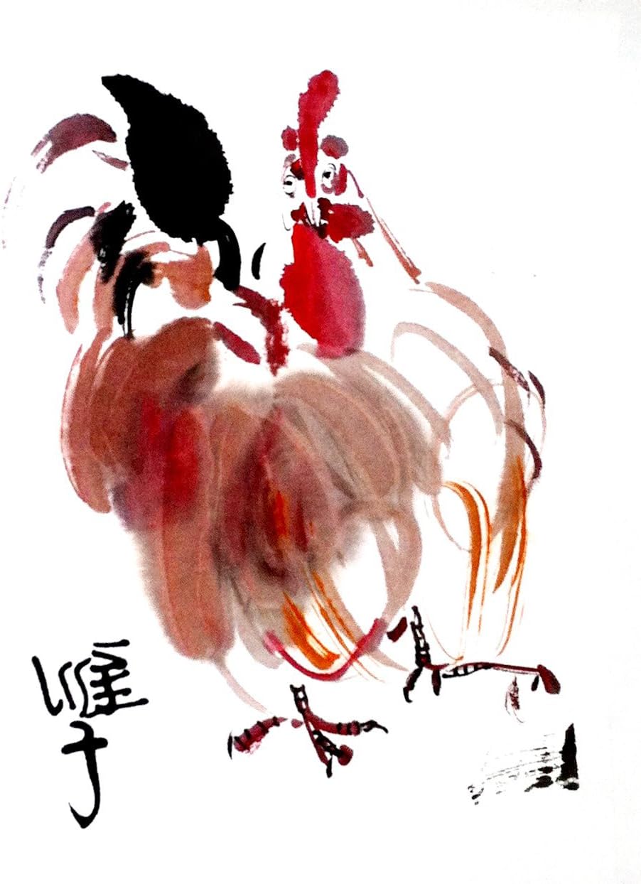 Chinese ink painting Original rooster ink painting Chinese brush rosster painting Rooster painting Rooster drawing Bird painting Size 10x15 inch