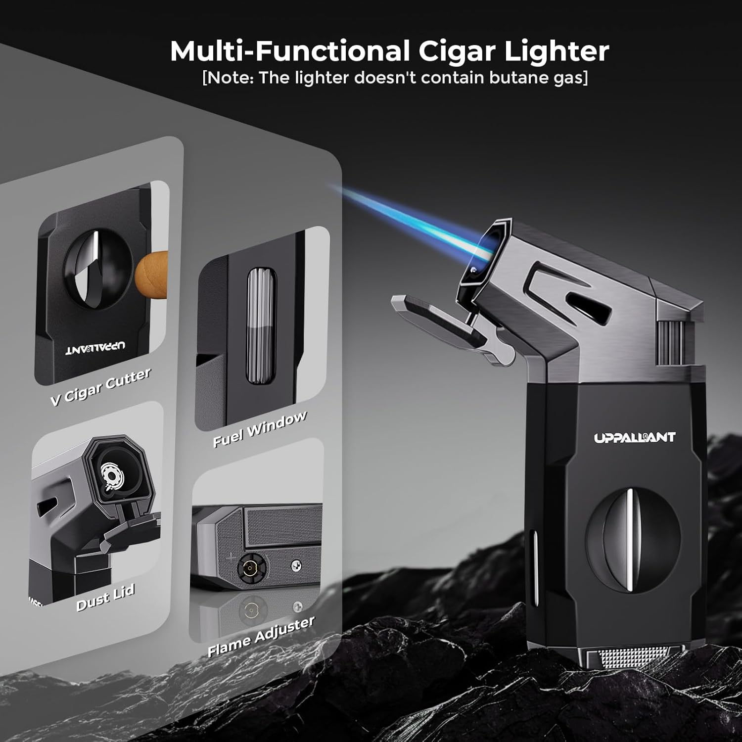 Travel Cigar Humidor Case Set, Double-sided Design, with Cigar Lighter Built-in V Cutter, 2-in-1 Cigar Draw Enhancer/Punch Tool, Cigar Holder, Humidifier&Hygrometer, Cigar Accessories Gift Kit for Men