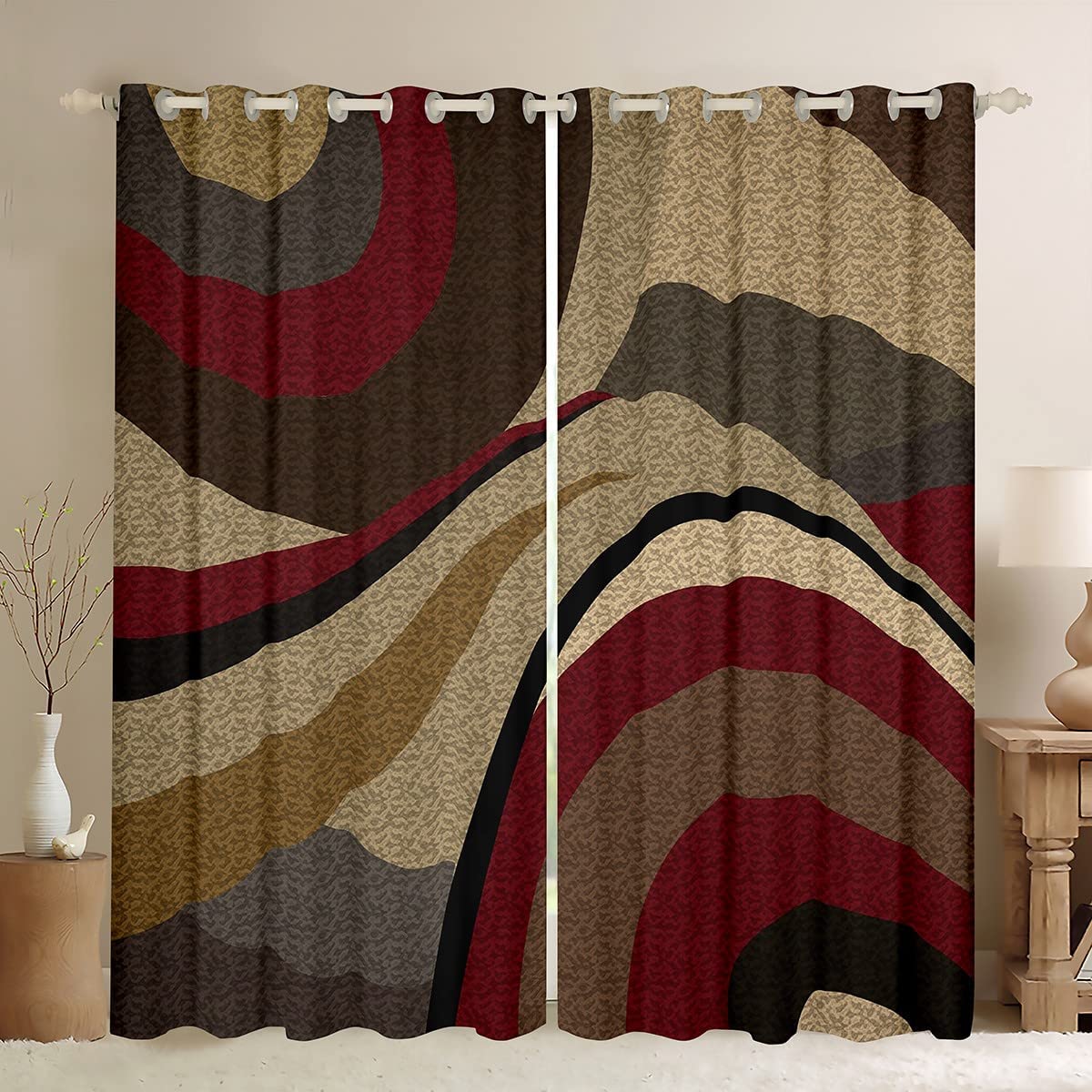 Loussiesd Darkening Window Drapes Abstract Art Simple Style Curtain for Bedroom Children Red Yellow Brown Black Blackout CurtainsModern W46*L54