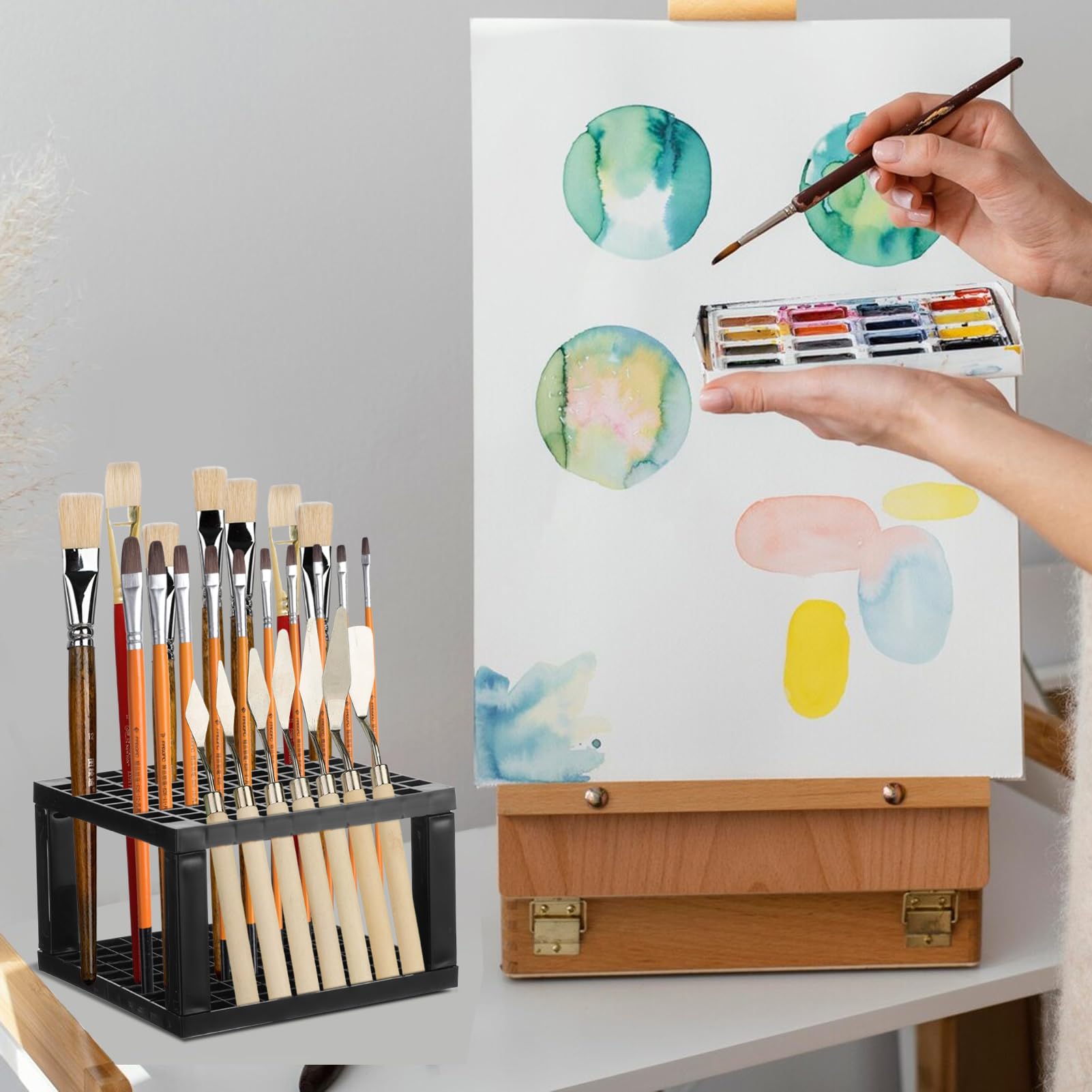 YEXEXINM Paquete de 2 organizadores de pintura acrílica transparente de 7 niveles con soporte para pinceles, juego de organizadores de pintura en miniatura, estante de almacenamiento de pinturas de 7