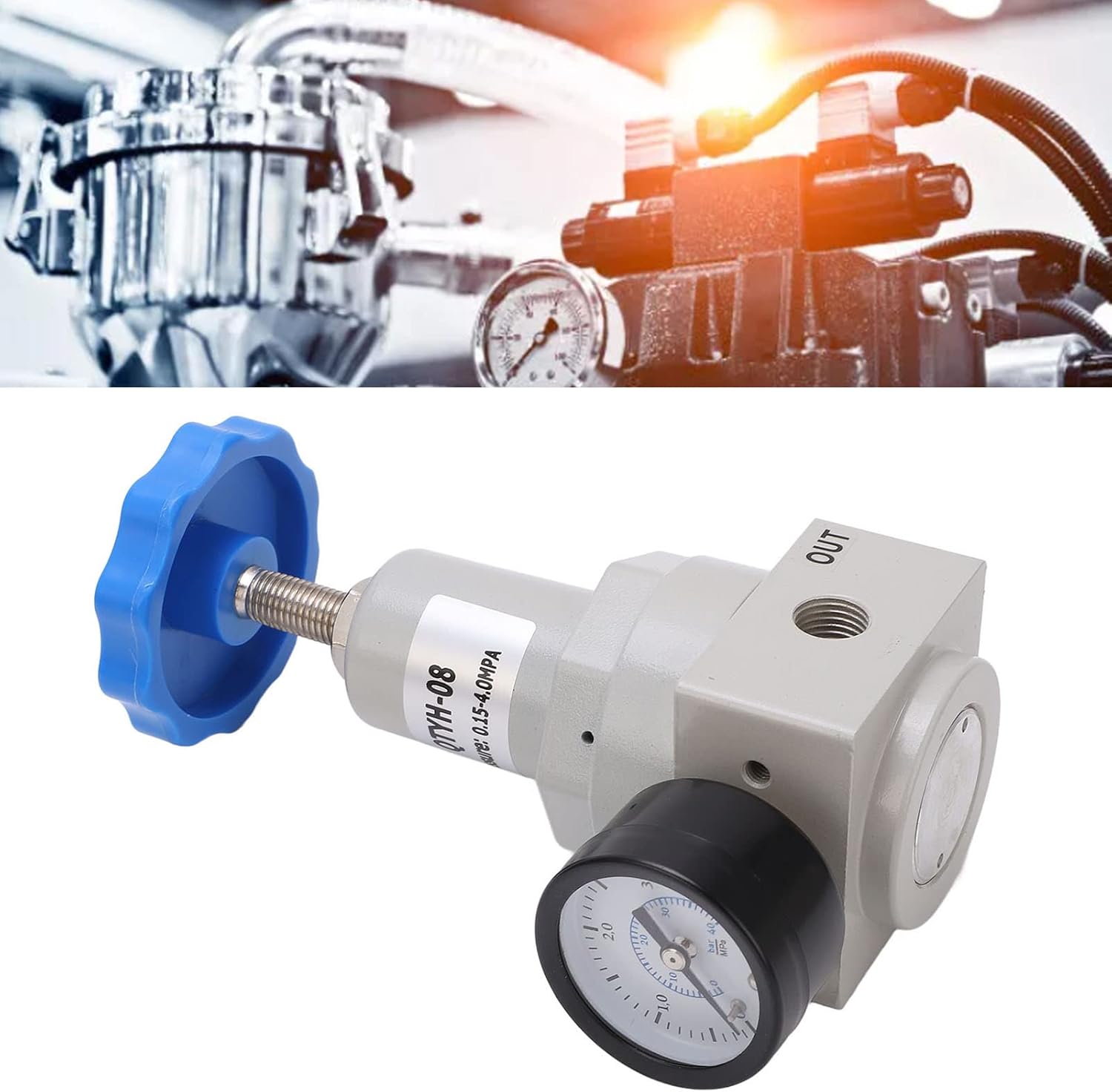 Air Pressure Regulator with Aluminum Alloy Pneumatic Air Regulator, Air Pressure Regulating Valve with Pressure Regulators for Industry (QTYH-08)
