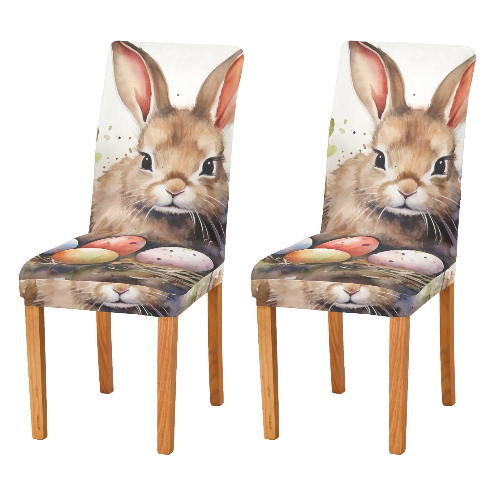 Housse de chaise de cuisine motif lapin de Pâques lot de 4 amovibles et lavables