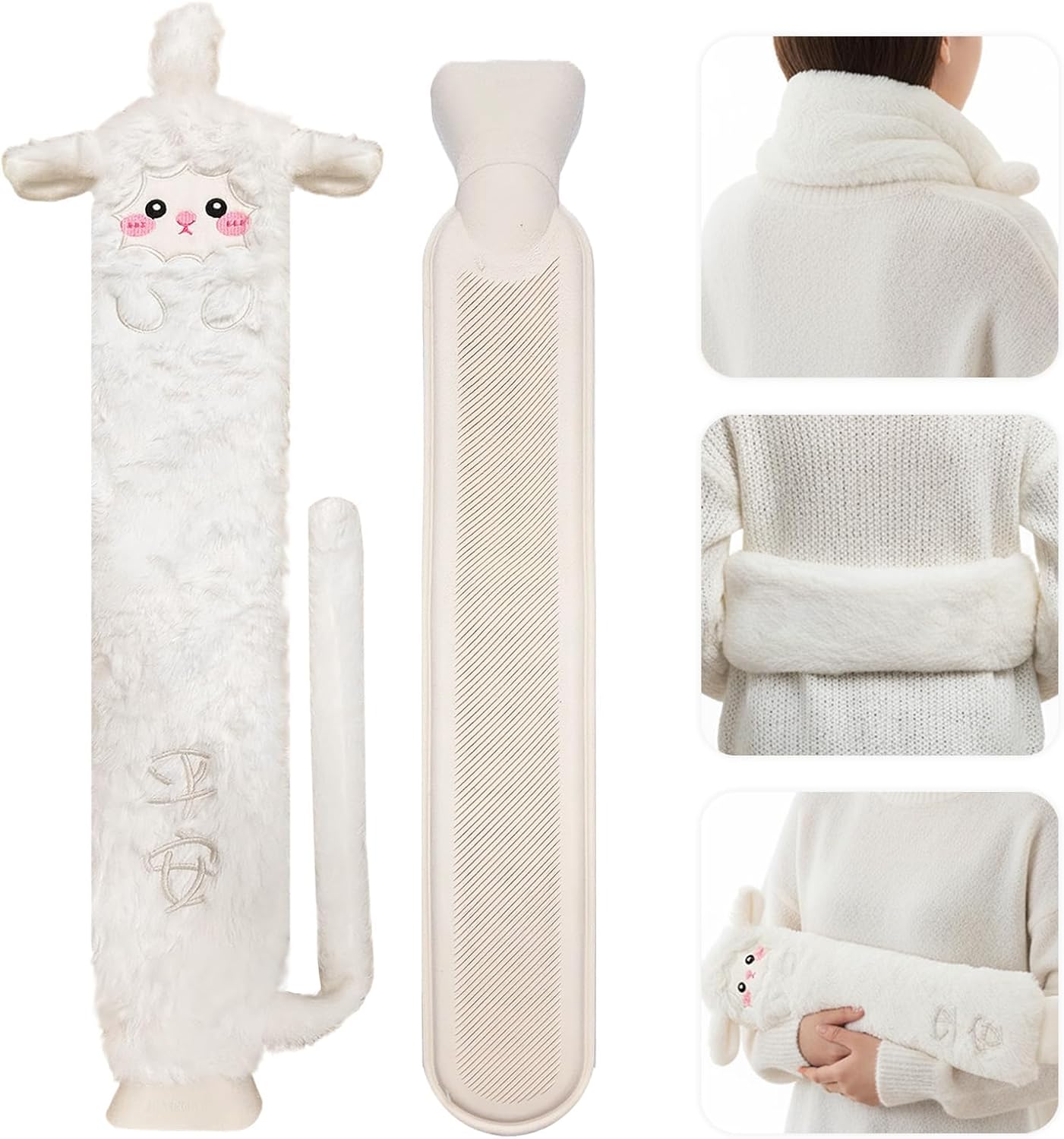 Hot Water Bottle Long with Cover Hot Water Bottle Long Hose Hot Water Bottle Alpaca Hot Water Bottle Cuddly Toy Hot Water Bottle Animal Removable for Cleaning for Neck Shoulder Lower Abdomen Back