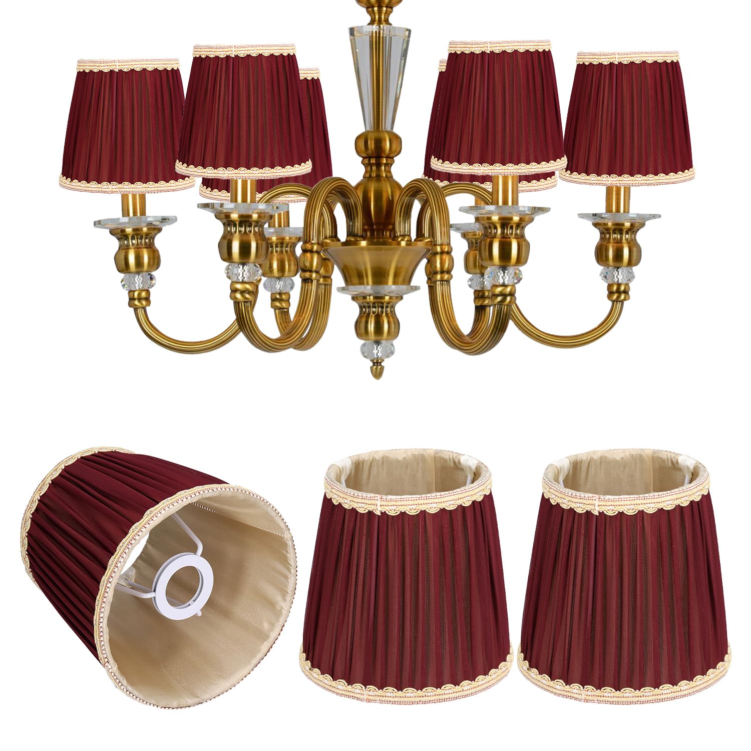 Set of 3 Small Lamp Shade, 4.3" Top x 5.9" Bottom x 5.5" High Red Pleated Fabric Empire Lampshade Modern Lampshade for Wall Candle Table Lamps โ image 1