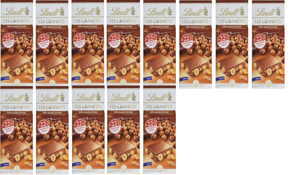Lindt Les Grandes Haselnuss, Milch, Promotion, Milchschokolade mit gerösteten und karamellisierten Haselnüssen, 13er Pack (13 x 150 g)