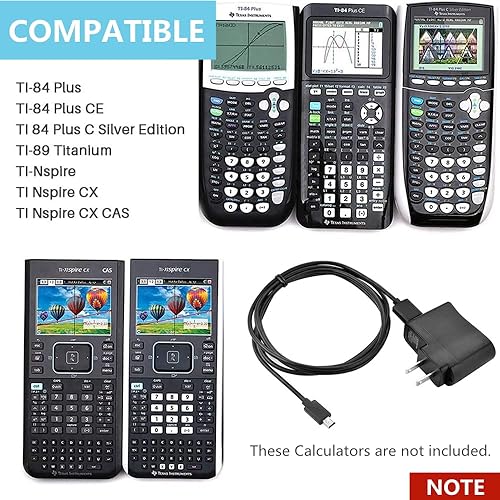 Miniatura 2 de Cable de carga USB de repuesto de cable de alimentación de CA compatible con Texas Instruments TI-84 Plus CE, TI-84 Plus C Silver Edition, TI 89