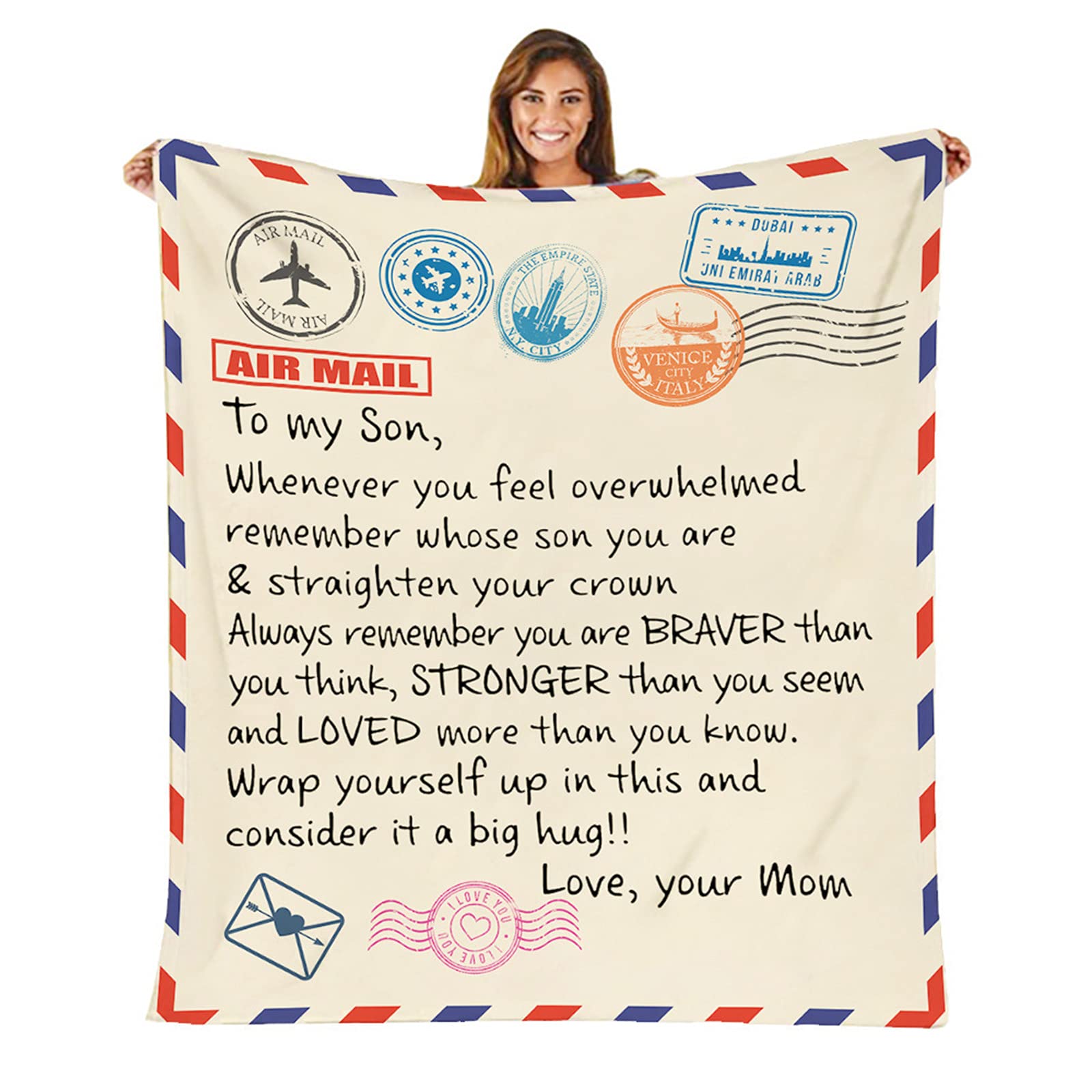 WMLBK Letter Blanket, To My Son from Mum Blanket 150 * 200CM/60 * 80in, Super Soft Letter Blanket for Bedroom Living, Message Letter Printed Fleece Blanket (To Son from Mom)