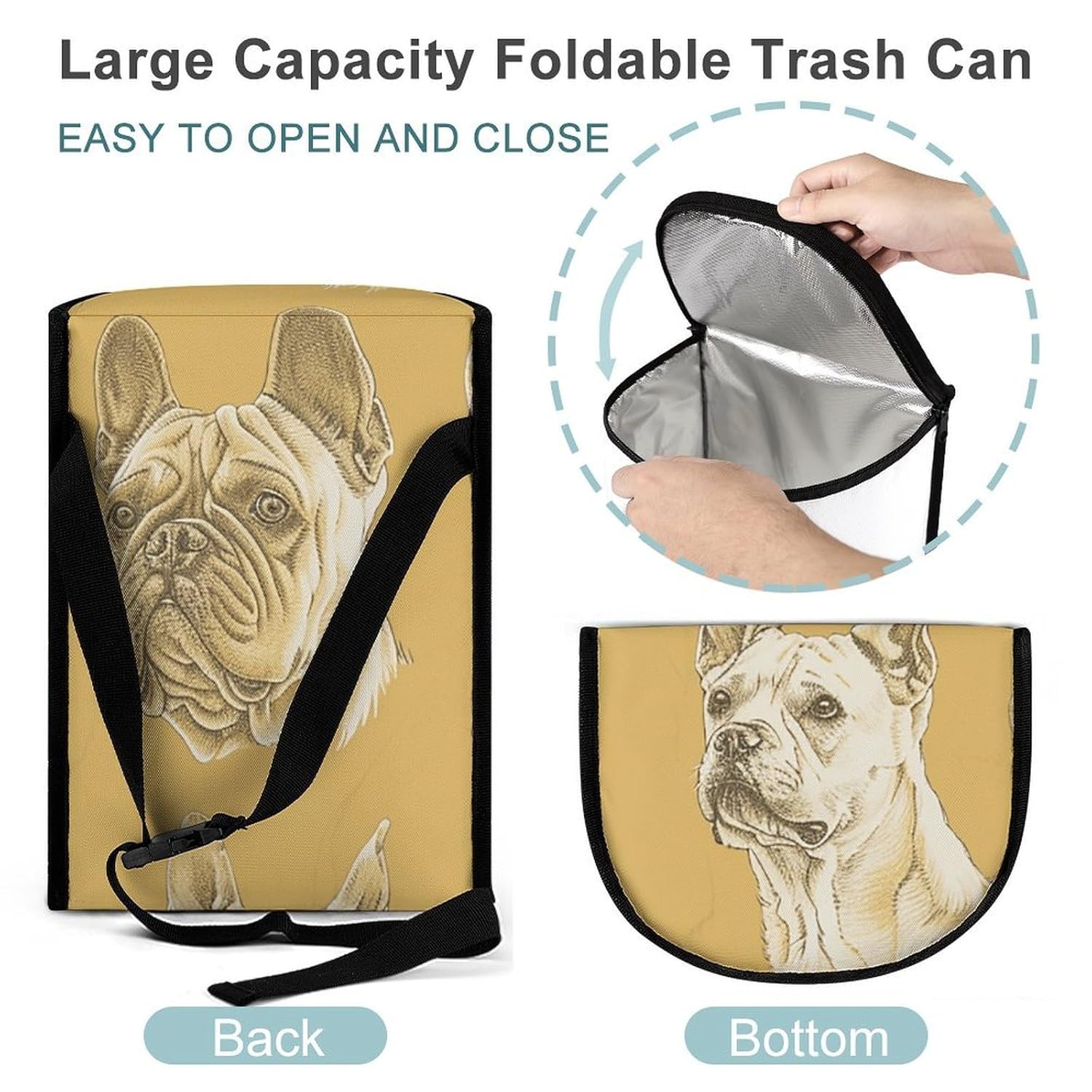 MUSM Leakproof Car Trash Can 2.5 Gallon, Durable Automotive Garbage Bag with Waterproof Liner, Paintings of Various Dogs Trash Bag for Car, Truck, RV & Bathroom