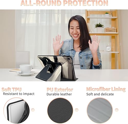 Miniatura 4 de Funda negra con diseño de gato para Samsung Galaxy Tab A8 de 10.5 pulgadas 2022 SM-X200X205X207, soporte plegable giratorio de 360 grados, múltiples