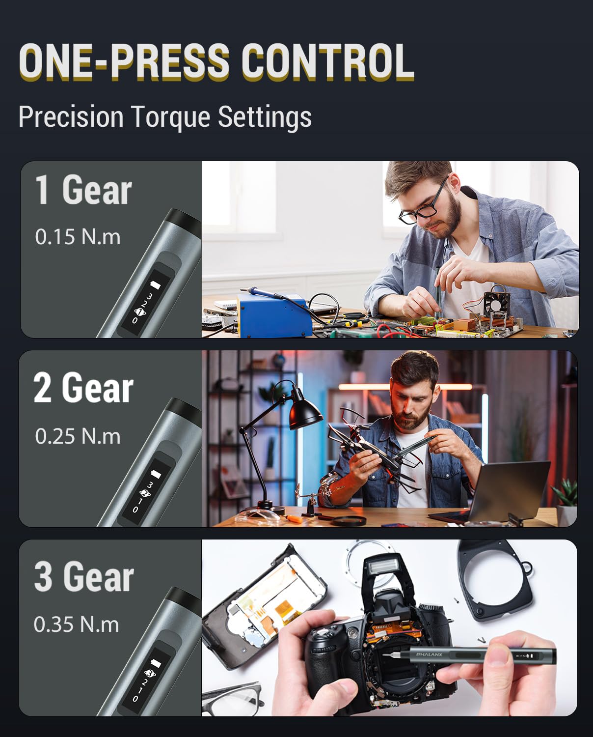 PHALANX 60 en 1 Tournevis de précision sans fil Magnétique Gris