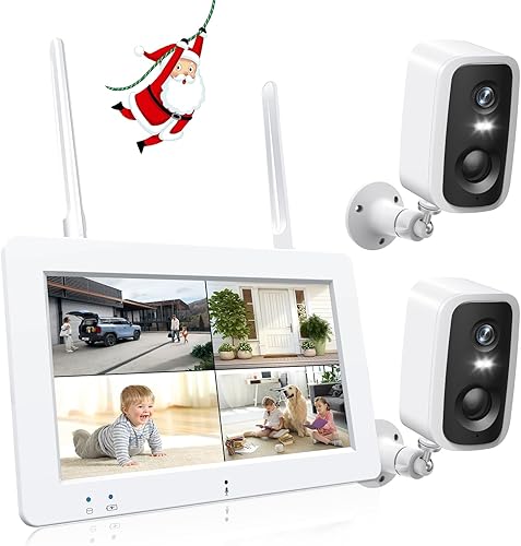 Sistema de cámara de seguridad inalámbrica con monitor de pantalla táctil de 7 pulgadas y 2 cámaras de seguridad de 4 MP, cámara de audio de 2 vías,