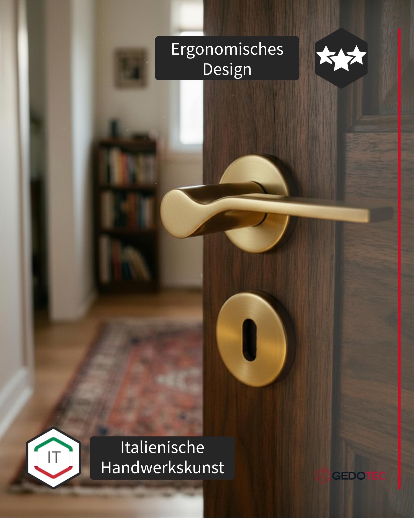 Gedotec ONDA - Set di maniglie per porte interne in metallo, rosetta BB in ottone, maniglia per porta della stanza, rosetta rotonda per porte di spessore da 35 a 47 mm