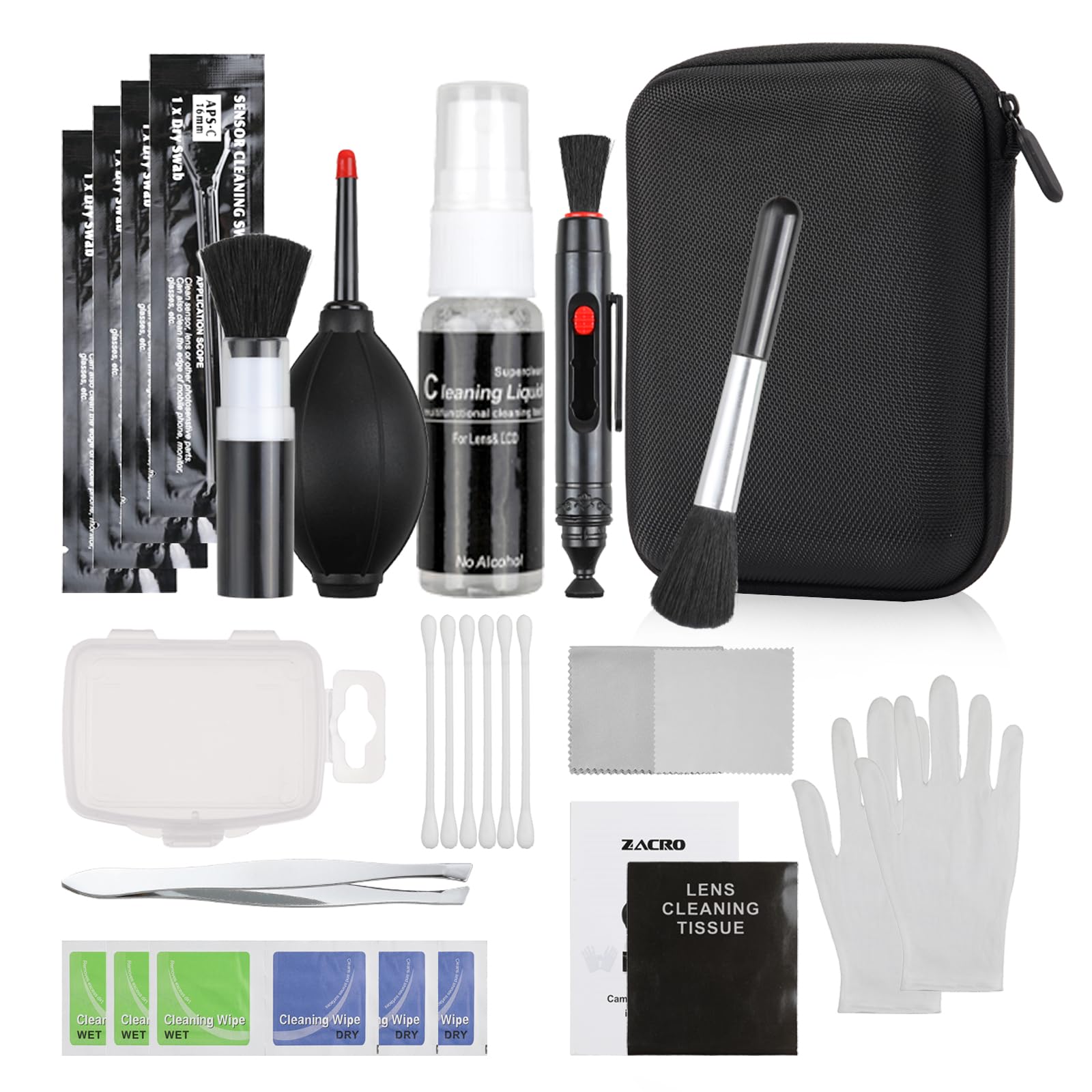 14-in-1 Camera Lens Cleaning Kit - Mirrorless & DSLR Sensor Cleaning Kit for Canon, Sony, Nikon Including Lens Blower, Detergent, Swabs, Cloth, Pen, Brush