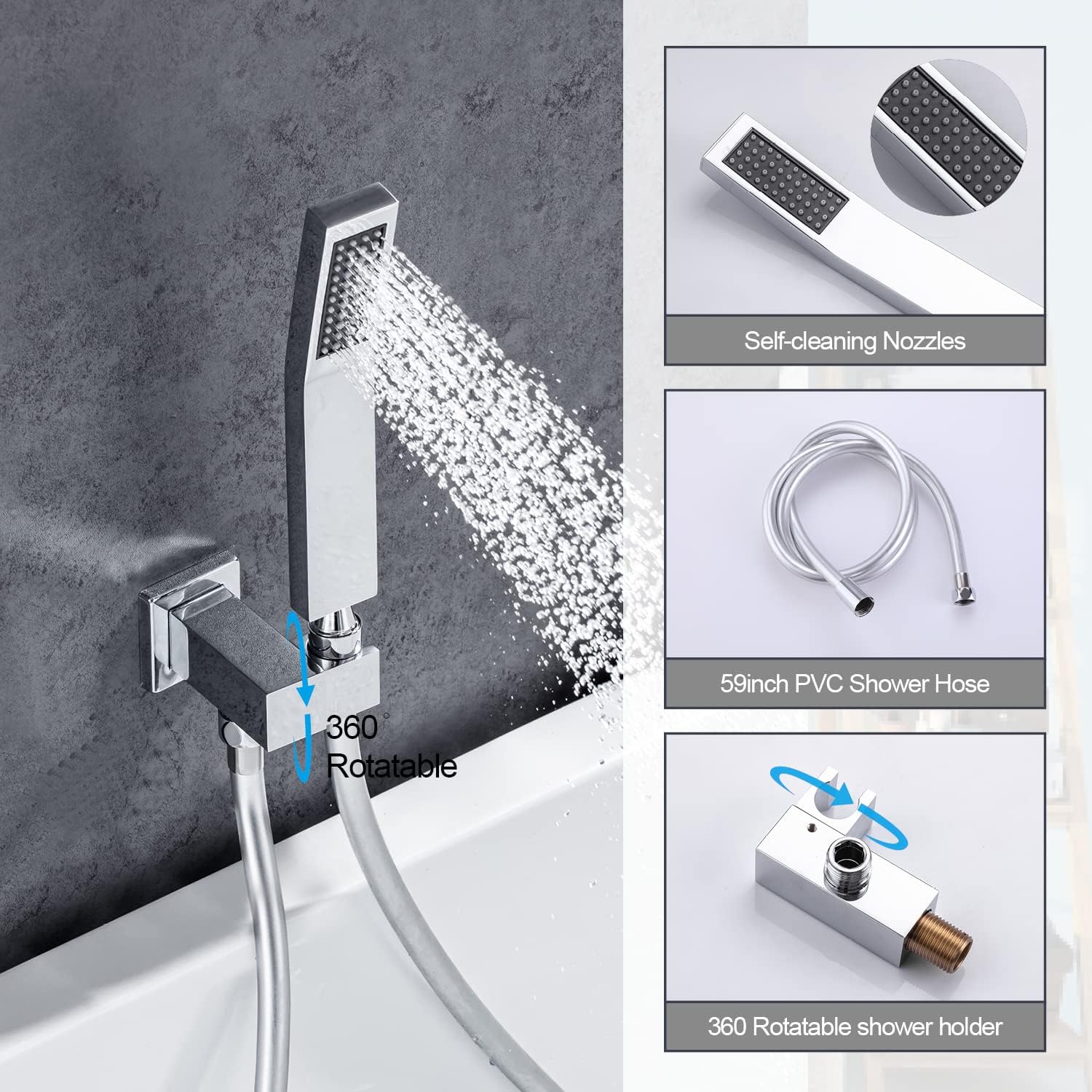 Wall Mount Waterfall Tub Faucet Single Handle Bathroom Bathtub Faucet Waterfall Roman Tub Filler Faucet Wall Mount Bathtub Faucets with Hand Shower, Chrome