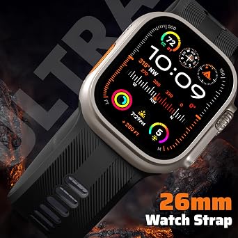 Dirrelo Compatible with Apple Watch Ultra 2 Strap 49mm 46mm 45mm 44mm 42mm Men, 26mm Wide Sport Soft Silicone Band for iWatch Ultra 2 Ultra 3 Strap SE 2 3 Series 11 10 9 8 7 6 5 4 3 2 1,Black/Gray