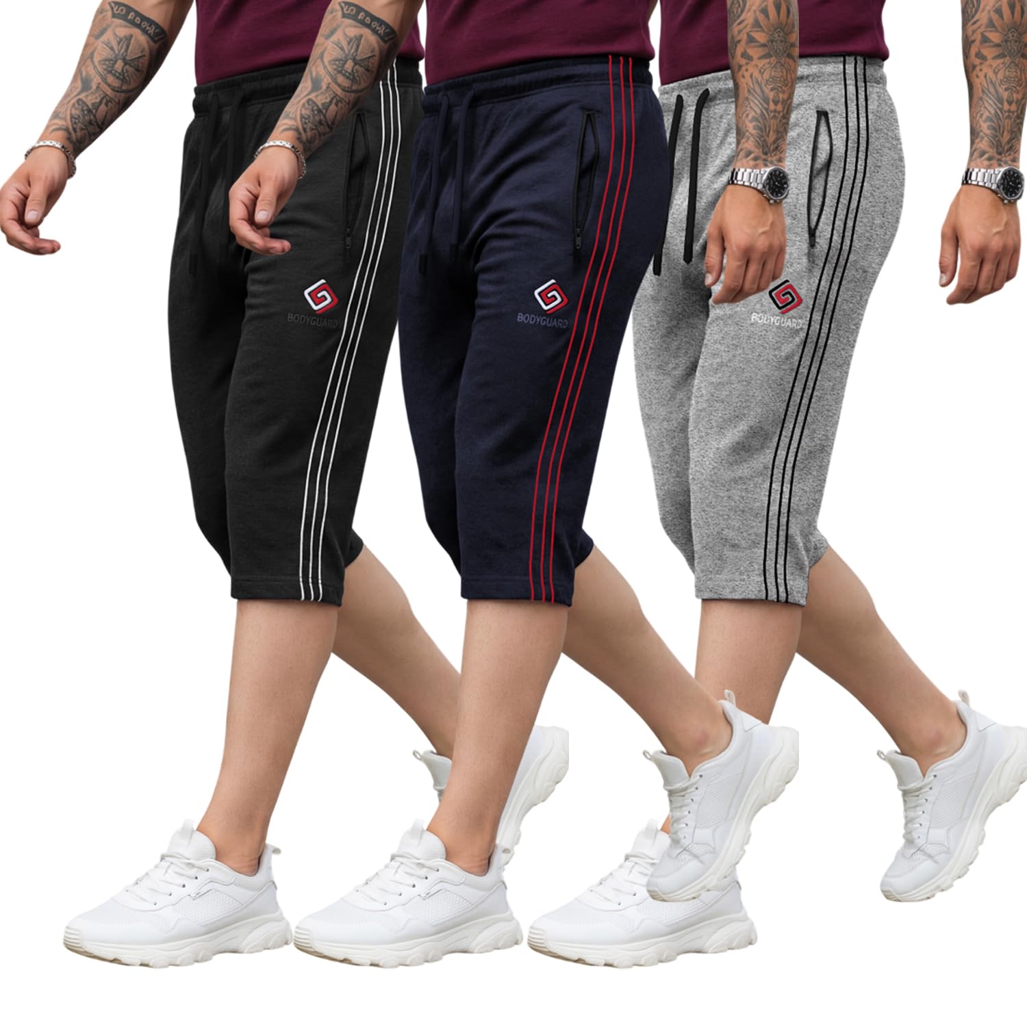 feel track Men Cotton Casual Three Fourth Shorts Multicolor Pack of 3-picture-30