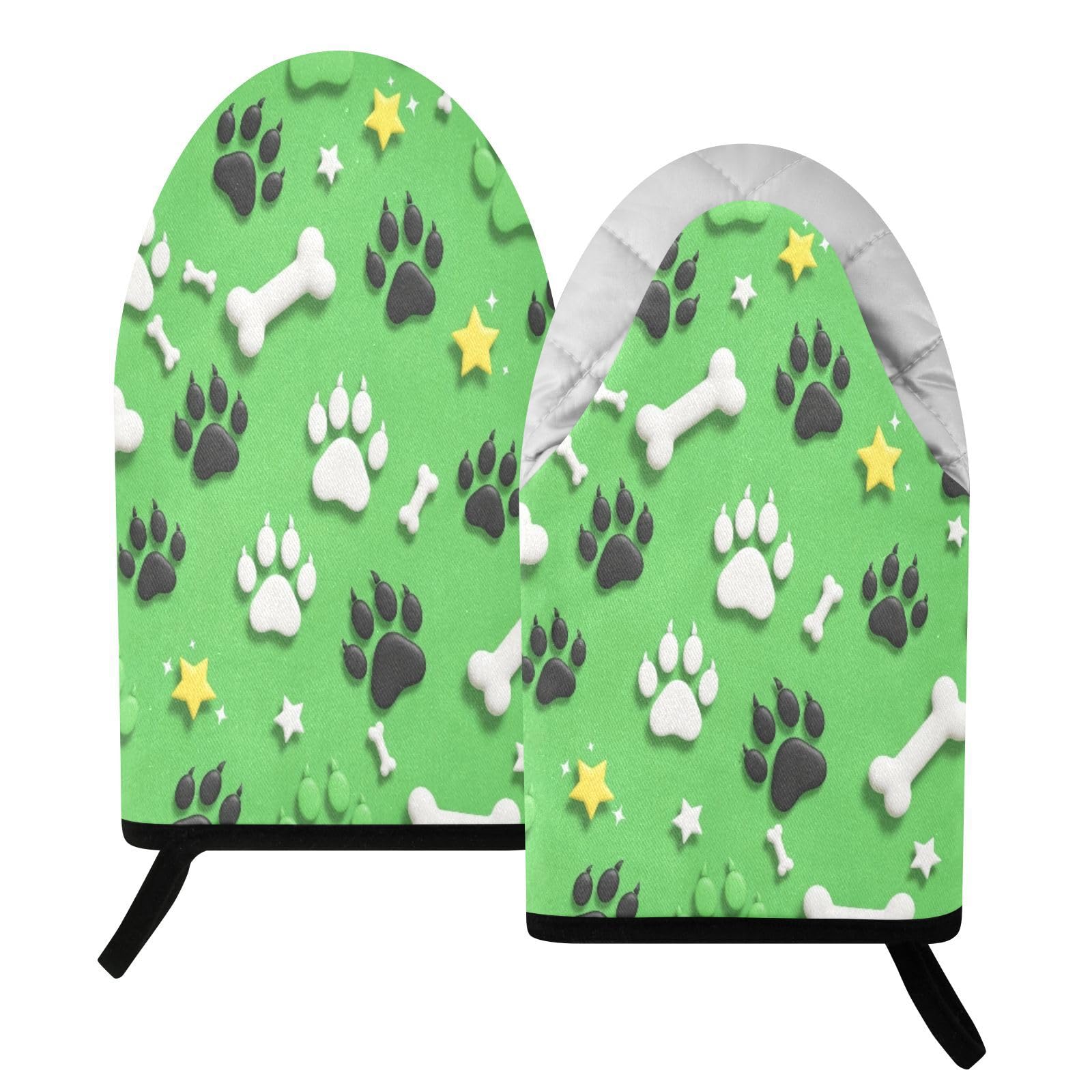 BURSTDDY Paw Print Bones Oven Mitt,Heat Resistant Kitchen Mitts for Cooking
