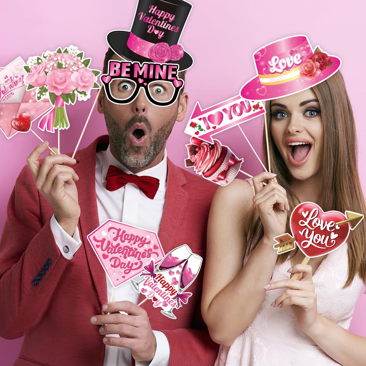 Valentinstag Photo Booth Requisiten mit Stick für Saint Valentinstag Party Dekorationen (Valentinstag Photo Booth)