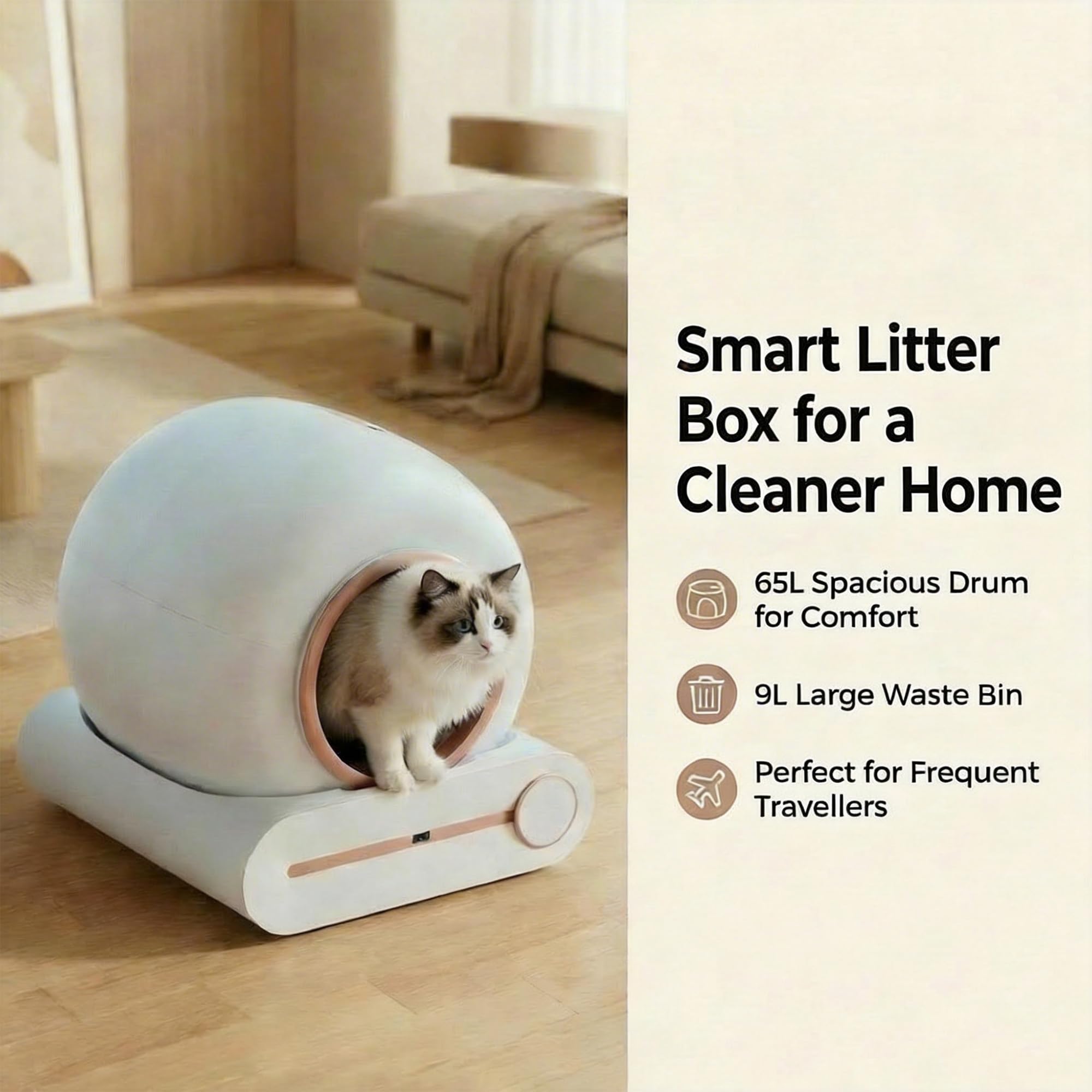 Automatisches Selbstreinigende Elektrische Katzentoilette: Sichere Biowellen Sensor 65L Großvolumig 9L Auffangbehälter Intelligente Tuya App für Mehrkatzenhaushalte Zuhause Balkon Apartment