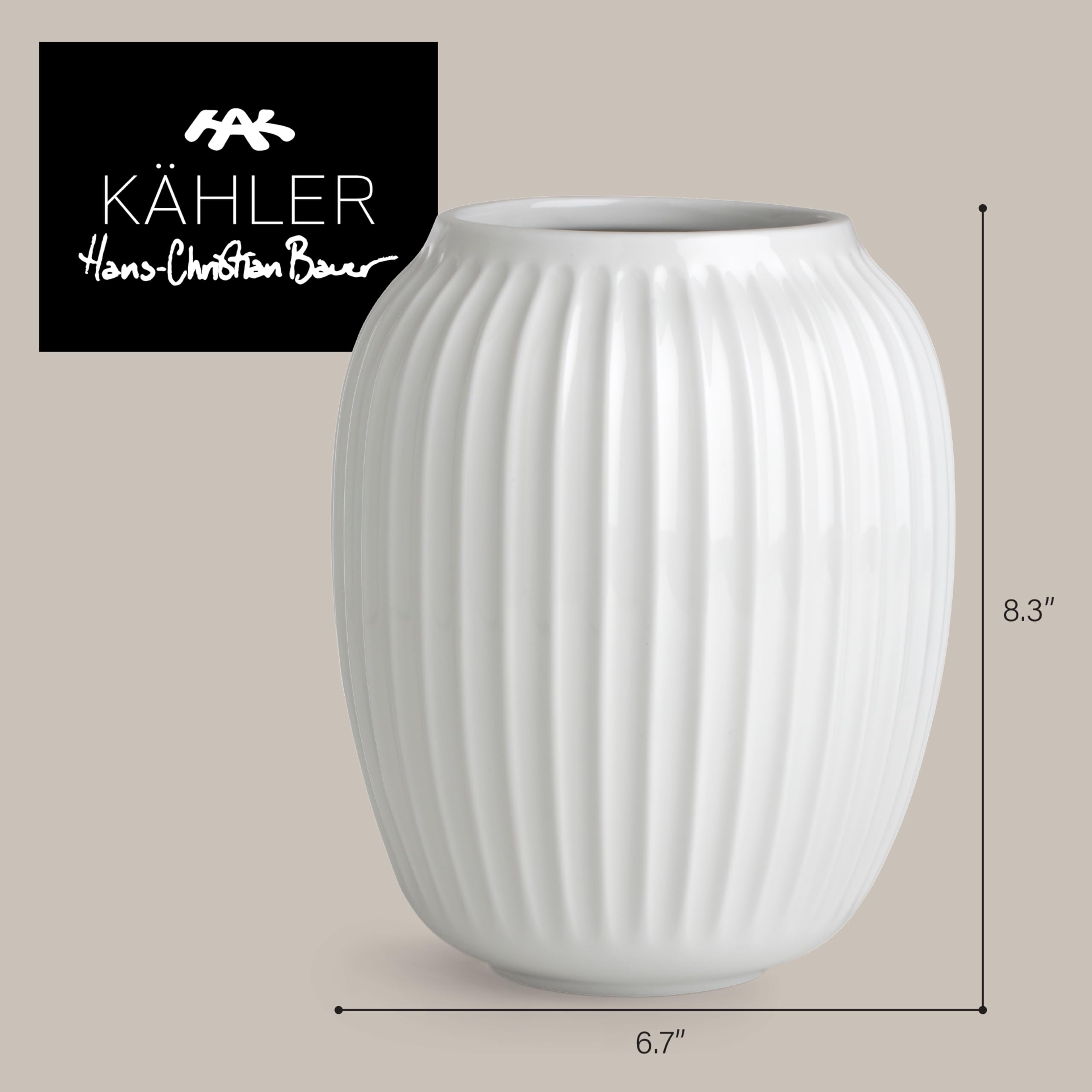 Kähler Vase H21 cm Hammershøi dänisches Design für Blumen Handarbeit, Weiss