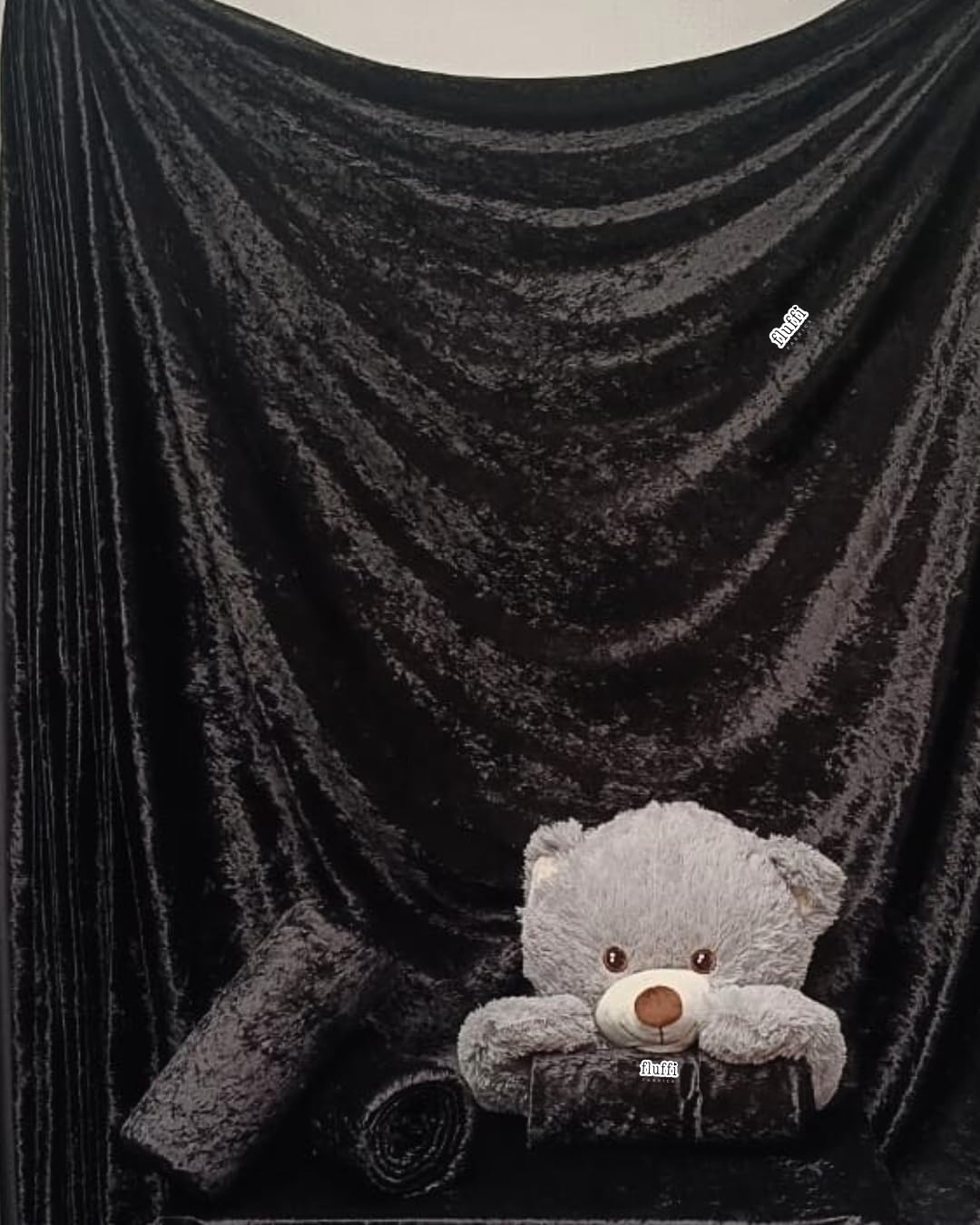 Crushed Velvet Stretch Material | Soft Furnishing, Craft Velour & Dressmaking Fabric | Same Day Dispatch | Sold by The Metre | by Tia Knight Q156 (Black)