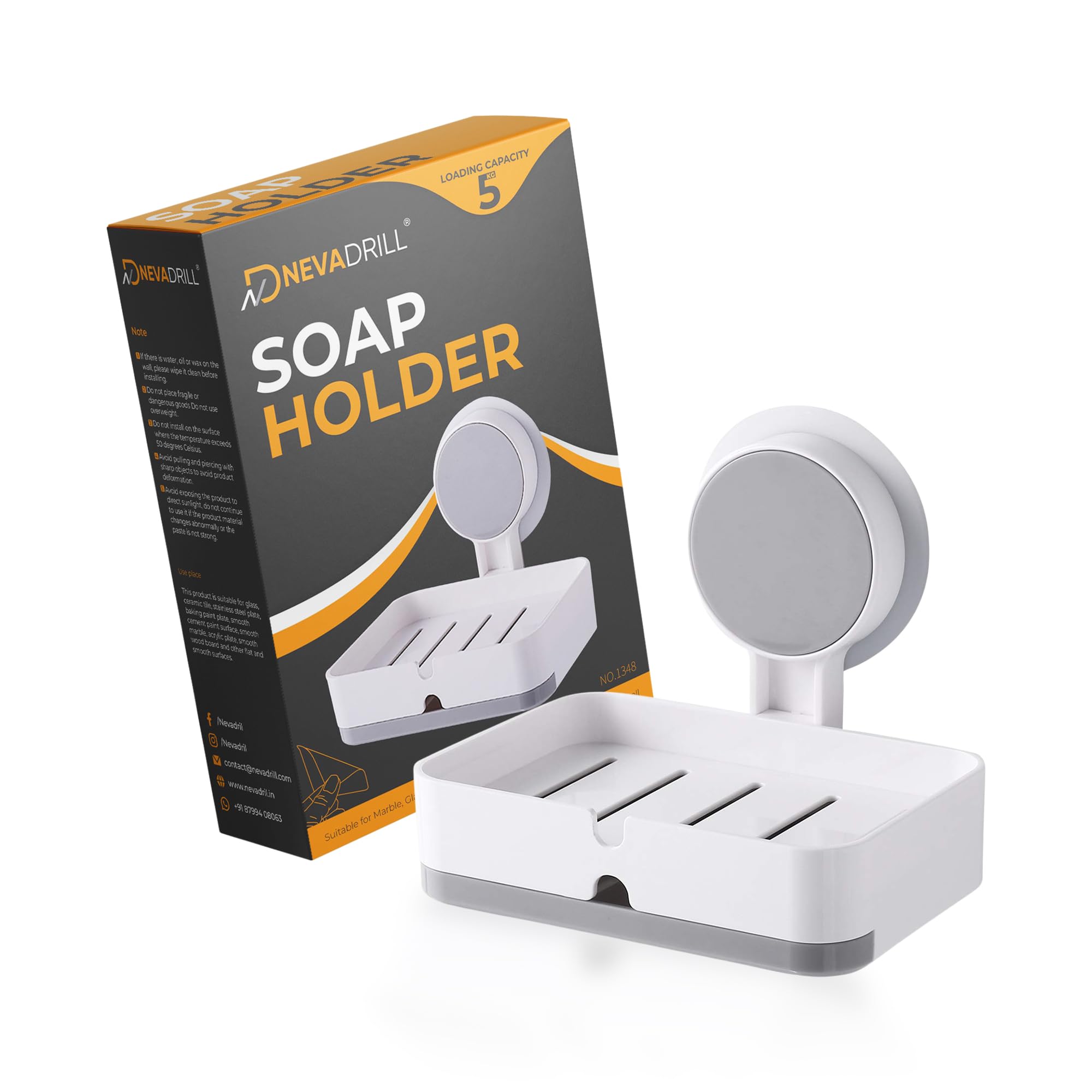 NEVADRILL Soap Holder for Bathroom, Non-Drill Wall Mount Magic Sticker Self Adhesive Soap Stand for Bathroom with Removable Drain Tray [NR-1348] (1)