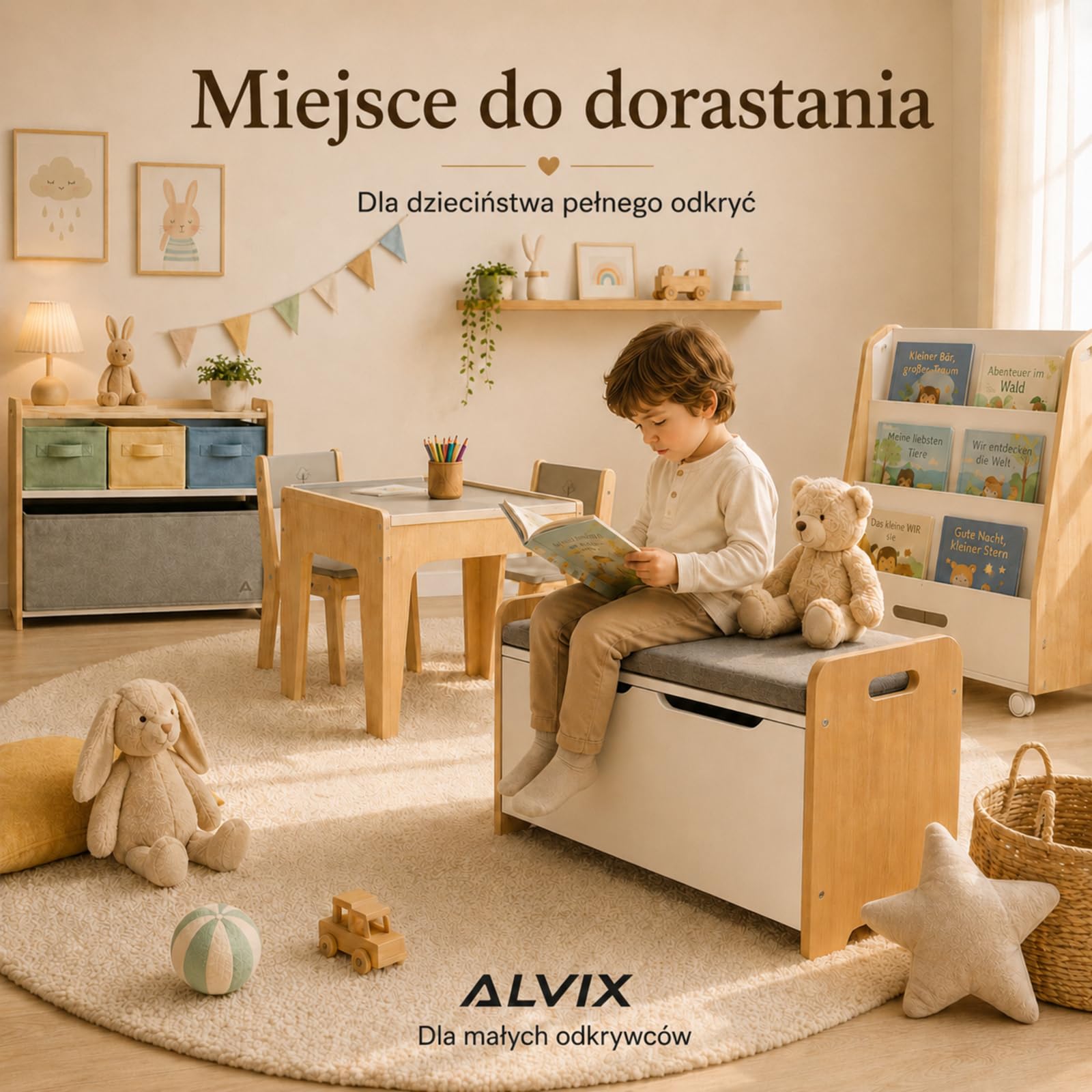 ALVIX Skrzynia na zabawki, ławka dziecięca z miejscem do przechowywania, do przechowywania zabawek