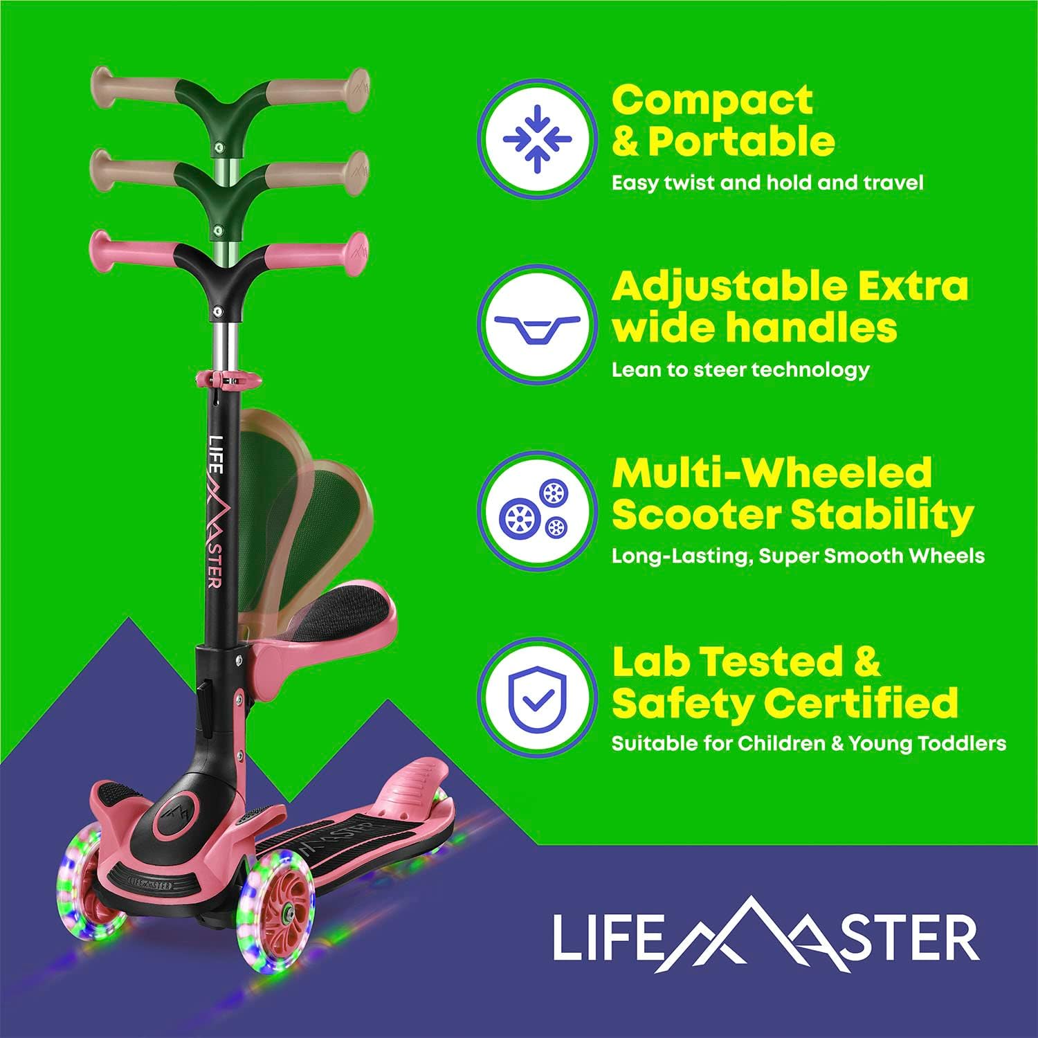 3 Wheel Scooter for Kids with Foldable Seat, Adjustable Handlebar Height, Lean-to-Steer Ride On Toy for Kids Ages 2+, Light-Up LED Wheels, Wide Anti Slip Deck, Indoor & Outdoor Use - Image 5