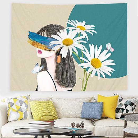 Amazon Co Jp タペストリー 北欧 水彩プリント ボタニカル フラワー おしゃれ インスタ映え 95 73cm 韓国風 ガール グリーン 大判 リラックス リビングルーム 背景布 壁掛け デザイン 風景写真タペストリー ホーム キッチン