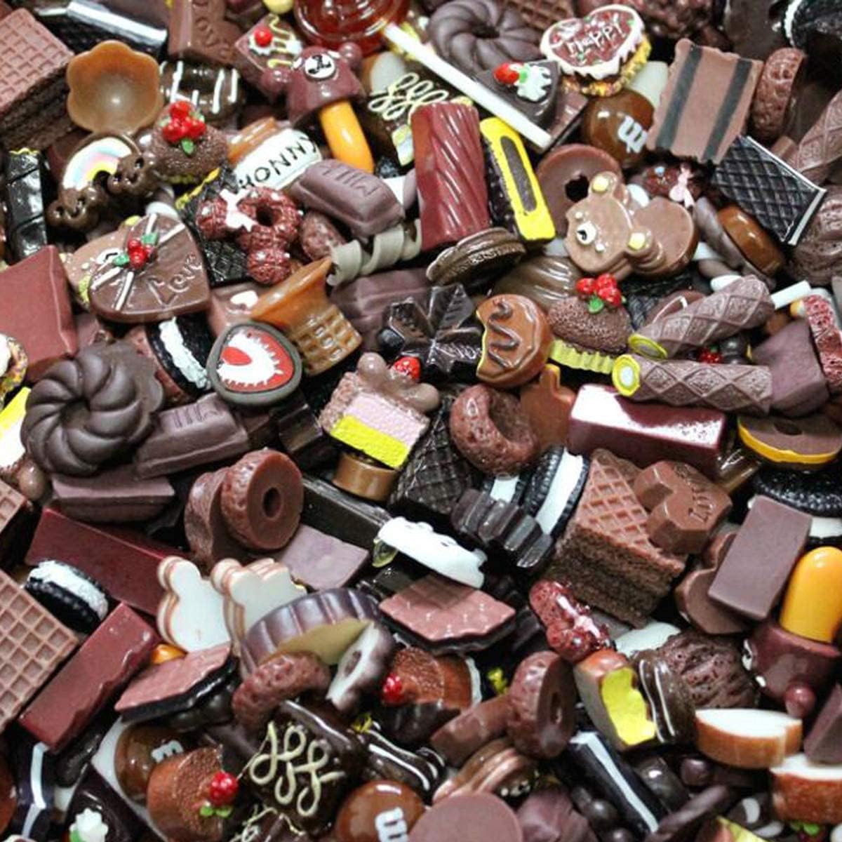 50 Pcs Slime Charms Easter DIY Craft Making Resin Jewery Making Kit, Resin Flatback Slime Beads Making Supplies for DIY Scrapbooking Crafts (Dark Chocolate)