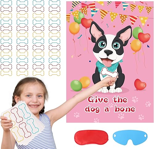 Miniatura 2 de Juegos de fiesta de Pin The Bone on The Dog con 48 piezas de hueso, dale al perro un juego de hueso para suministros de fiesta de cumpleaños