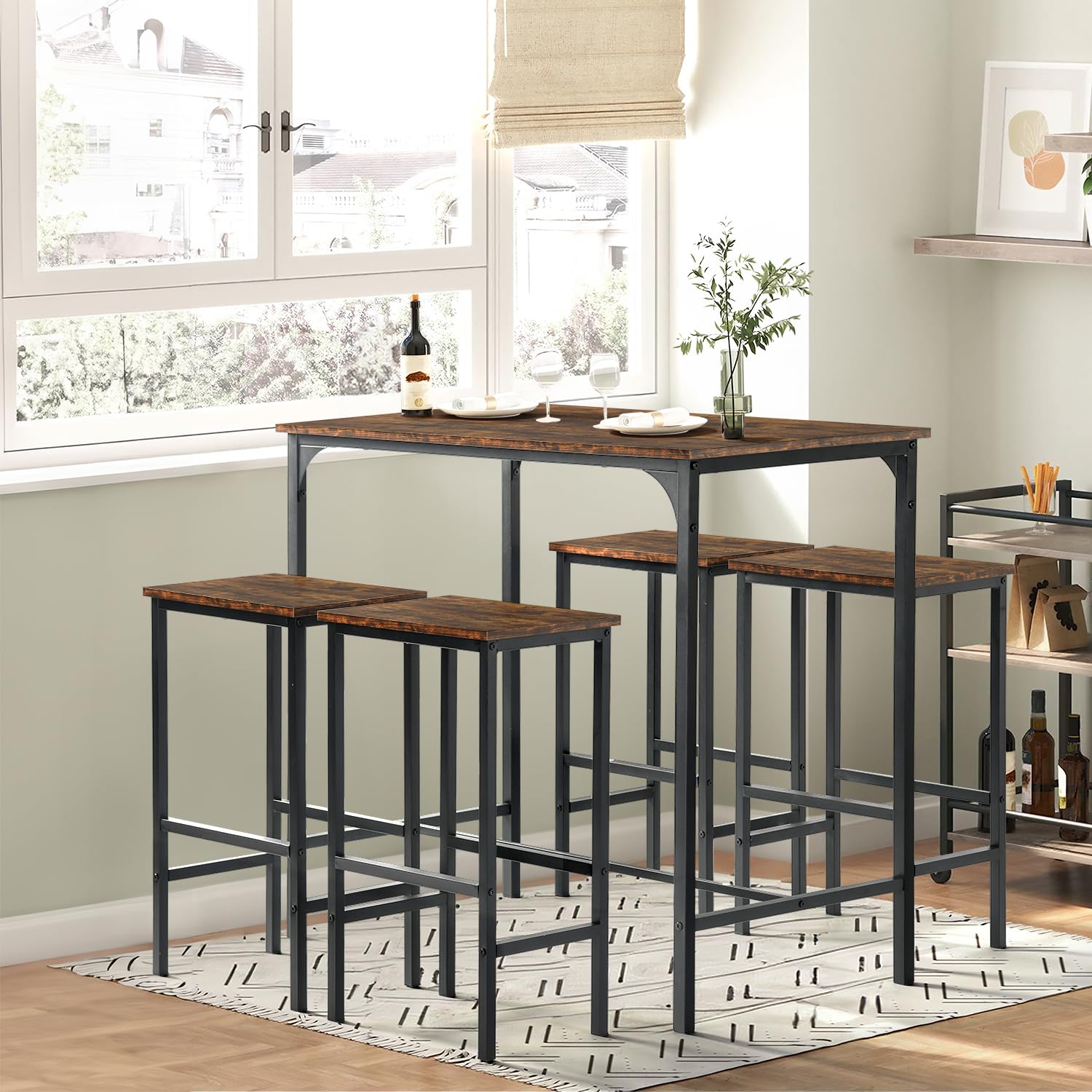buybyroom Juego de mesa de comedor con 4 sillas y juego de mesa de bar – Diseño de llama dinámica, 100 x 60 x 90 cm