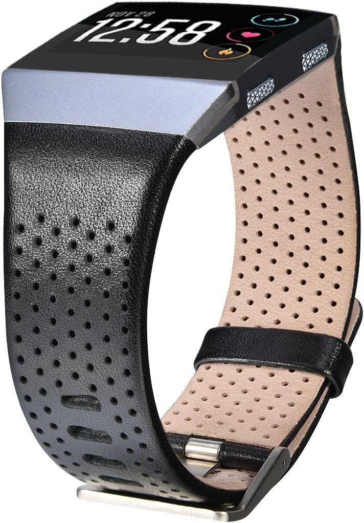 CAGOS Compatible with Fitbit Ionic Bands Men Women, Breathable Genuine Leather Straps Replacement Accessories Wristbands for Fitbit Ionic Smart Watch (Black Small(5.5''-6.7'')) : Electronics