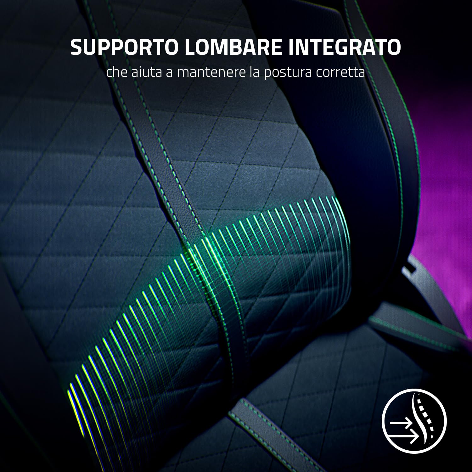 Razer Enki (Black) - Sedia da Gaming con Supporto Lombare Integrato, Finta Pelle Multistrato, Cuscini in Schiuma Ad Alta Densità, Braccioli 4D, Cuscino Poggiatesta